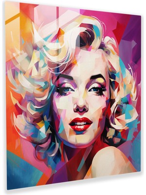 Popcas Marilyn Monroe Cam Tablo - Geometrik Soyutlama - Cesur Şekiller Canlı Renkler Cam Duvar Sanatı