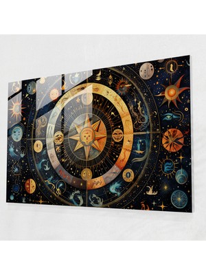 Popcas Burç Tablosu Cam Sanatı - Mozaik Tasarım Etkileyici Sergileme Astroloji