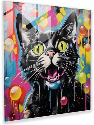 Popcas Canlı Çizgi Roman Balonlarıyla Sylvester Kedili Oyunbaz Modern Cam Tablo