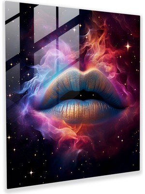 Popcas Uzay Öpücüğü Cam Tablo - Dijital Sanat Ev Dekorasyonu