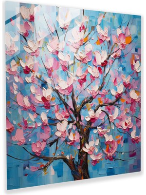Popcas Modern Magnolia Cam Tablo - Magnolia Soyut Ifade Sanatı Cam Duvar Sanatı Fırça Darbeleri