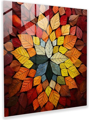 Popcas Kaleydoskop Yapraklar Cam Tablo Sanatı - Ev Dekorasyonu Yapraklar