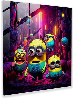 Popcas Minions Cam Tablo - Soyut Neon Sanat - Minions Modern Sanat Duvar Dekorasyonu Ev Dekorasyonu