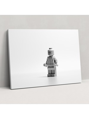 Popcas LEGO Cam Tablo Sanatı - Minimalist Siyah Beyaz Çizim - Duvar Dekorasyonu LEGO Figürü