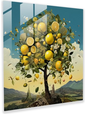 Popcas Meraklı Limon Ağacı Cam Tablo - Limon Ağacı Duvar Dekorasyonu Hayal Gücü