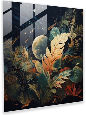 Popcas Yüzen Yapraklar Cam Tablo - Yapraklar Cam Sanatı Cam Tablo Uzay