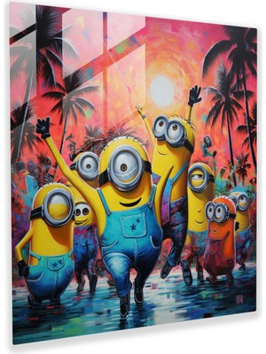 Popcas Minions Dans Cam Tablo - Ev Dekorasyonu Cam Sanatı