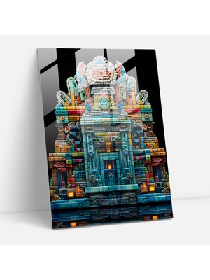 Popcas Mayan Cam Tablo - Mayan Sembolü ve Detaylı Sanat Eseri