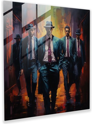 Popcas Gangster Buluşması Gölge Işığında Cam Tablo - Modern Duvar Dekorasyonu