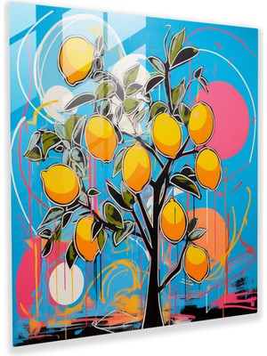 Popcas Pop Art Limon Ağacı Cam Tablo - Limon Ağacı Cam Sanat Modern Sanat Cam Duvar Sanatı