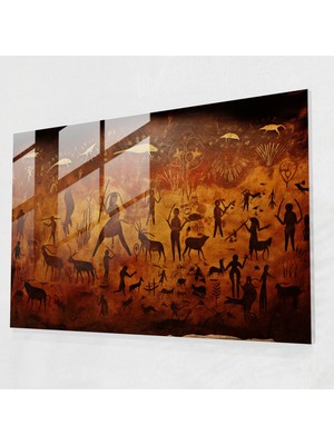 Popcas Orta Taş Devri Mağara Resimleri Ev Dekorasyonu - Orta Taş Devri Modern Sanat Cam Sanatı Av Sahnesi