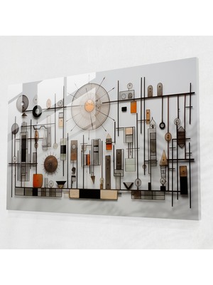 Popcas Taş Devri Araçları Geometrik Cam Duvar Sanatı - Orta Taş Devri Ilkel Araçlar Cam Tablo Cam Sanatı