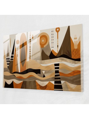 Popcas Minimalist Orta Taş Devri Cam Duvar Sanatı - Orta Taş Devri Cam Sanatı Toprak Tonları Minimalist Sanat