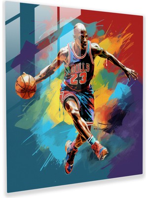 Popcas Canlı Michael Jordan Cam Tablo - Michael Jordan Duvar Dekorasyonu Cam Duvar Sanatı Ev Dekorasyonu