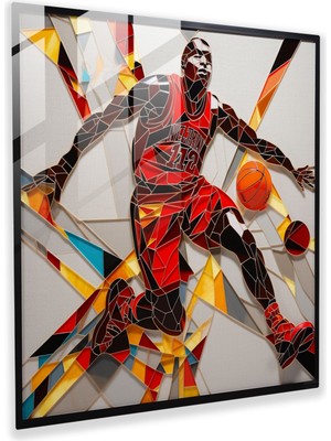 Popcas Michael Jordan Geometrik Cam Sanatı - Geometrik Sanat Cam Sanatı Duvar Dekorasyonu