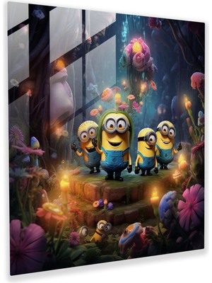 Popcas Minions Cam Tablo - Masalsı Harikalar Diyarı - Minions Cam Sanat Modern Sanat