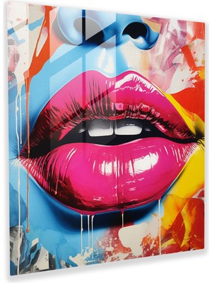 Popcas Pop Öpücük Cam Tablo - Duvar Dekorasyonu Pop Sanat Kolaj