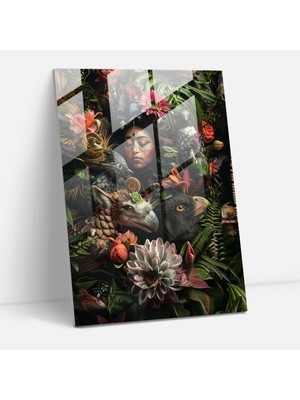 Popcas Frida Kahlo Stili Cam Tablo - Frida Kahlo Eserleri Modern Sanat Cam Tablo