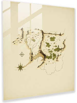Popcas Orta Dünya Haritası Cam Tablo - Orta Dünya Modern Sanat Cam Sanat Temiz Çizgiler