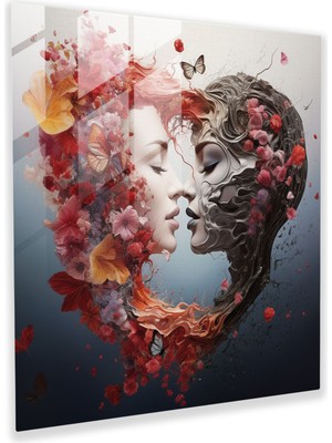 Popcas Rüya Gibi Birleşen Cam Tablo - Öpücük Ev Dekorasyonu Modern Sanat