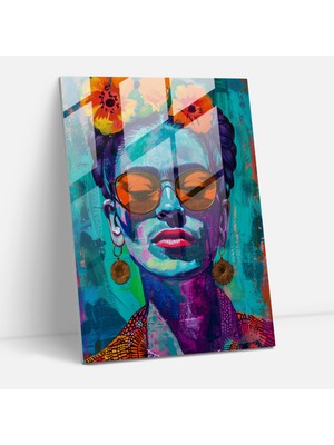Popcas Frida Kahlo Tarzı Cam Tablo - Frida Kahlo Eserleri Modern Sanat