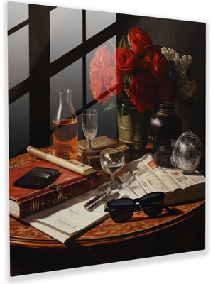 Popcas Zengin Yansımalar Cam Tablosu - Ev Dekorasyonu ve Duvar Dekoru Için Cam Duvar Sanatı - Gerçekçi Natürmort Cam Sanatı