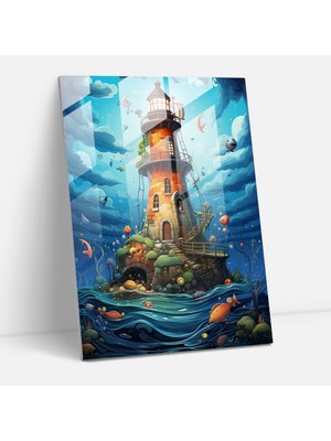 Popcas Karikatür Fener Cam Tablo - Fener Karikatür Sanatı Oyuncu Deniz Canlıları