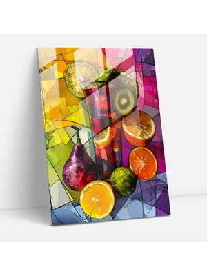 Popcas Frida Kahlo Tarzı Cam Tablo Sanatı - Canlı Renkler Meyveler Renkli