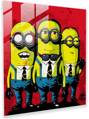 Popcas Minions Cam Tablo - Pop Sanat Tarzı - Minions Cam Sanatı Cam Tablo Cam Duvar Sanatı