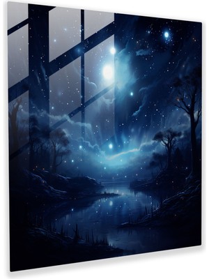Popcas Gece Yıldızlı Gökyüzü Cam Tablo - Gece Yıldızlı Gökyüzü Cam Duvar Sanatı