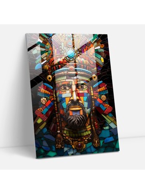 Popcas Inka Imparatoru Mozaik Cam Tablo - Mayalı Efsanevi Inka Imparatoru Mozaik Cam Sanatı