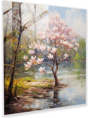 Popcas Manolya Izlenimler Cam Tablo - Manolya Huzur Veren Izlenimci Yağlı Boya Tablo Cam Duvar Sanatı