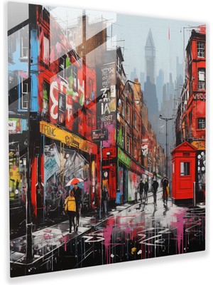 Popcas Şehir Manzaralı Grafiti Cam Tablo - Modern Şehir Manzaralı Grafiti Cam Duvar Sanatı