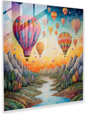 Popcas Sevimli Sıcak Hava Balonları Cam Tablosu - Bebek Odası Cam Sanatı Modern Sanat