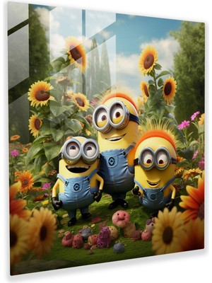 Popcas Minions Cam Tablo - Çiçekli Cennet - Ev Dekorasyonu Duvar Dekorasyonu