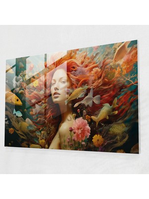 Popcas Büyüleyici Denizkızı - Mitoloji Ev Dekorasyonu Cam Tablo Sualtı Sanatı