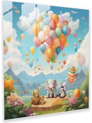 Popcas Sevimli Balon Bebek Odası Cam Tablo - Bebek Odası Neşeli Atmosfer Modern Sanat