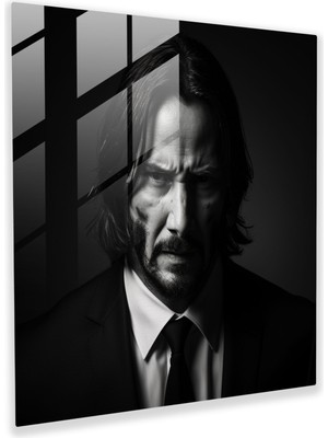Popcas John Wick Minimalist Siyah Beyaz Cam Tablo - John Wick Cam Sanatı Ev Dekorasyonu