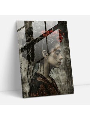 Popcas Frida Kahlo Tarzı Cam Tablo Sanatı - Frida Kahlo Eserleri Modern Sanat Cam Tablo