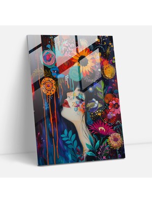 Popcas Frida Kahlo Tarzı Duvar Dekorasyonu - Modern Sanat Cam Tablo