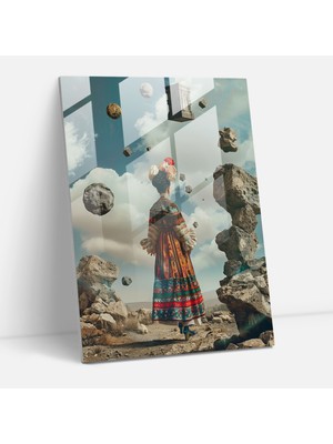 Popcas Frida Kahlo Tarzı Cam Tablo - Frida Kahlo Eserleri Duvar Dekorasyonu