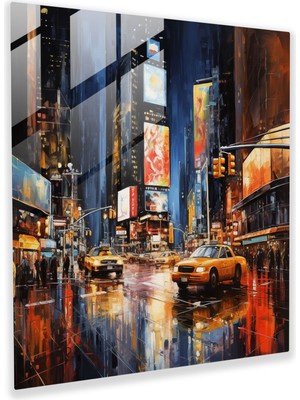 Popcas Görkemli Cam Tablo - Işıltılı Şehir Manzarası