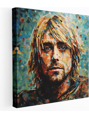 Popcas Kurt Cobain Cam Tablo - Mozaik Tarzı Kompozisyon Duvar Dekorasyonu Ev Dekorasyonu