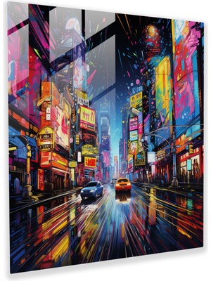 Popcas Geceyarısı Neon Işıklar Cam Tablo - Geceyarısı Heyecan Canlı Gece