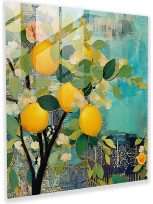 Popcas Canlı Limon Ağacı Cam Tablo - Limon Ağacı Modern Sanat Cam Sanat Canlı Renkler