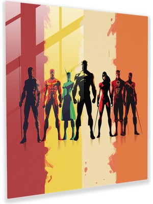 Popcas Marvel Silüet Imzalı Renkli Cam Tablo - Süperkahramanlar Canlı Arka Plan Modern Sanat