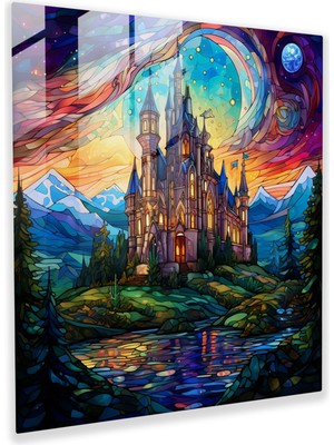 Popcas Orta Dünya Cam Tablo - Büyü Şatosu - Orta Dünya Şato Cam Duvar Sanatı Büyü