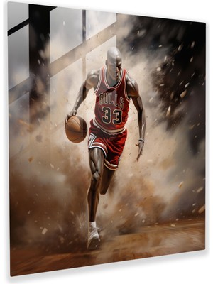Popcas Micheal Jordan Cam Tablosu - Yoğun Odaklanma - Micheal Jordan Kararlılık Modern Sanat Cam Sanatı