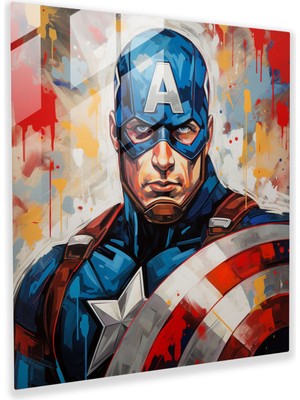 Popcas Marvel Captain America Pop Art Cam Tablo - Marvel Pop Art Resim Modern Sanat