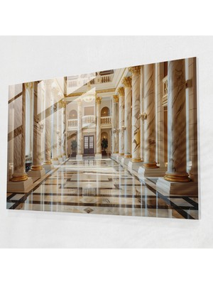 Popcas Neoklasik Cam Duvar Sanatı: Sarayın Avlusundaki Büyük Mimari Sütunlar - Neoklasik Cam Duvar Sanatı Duvar Dekorasyonu